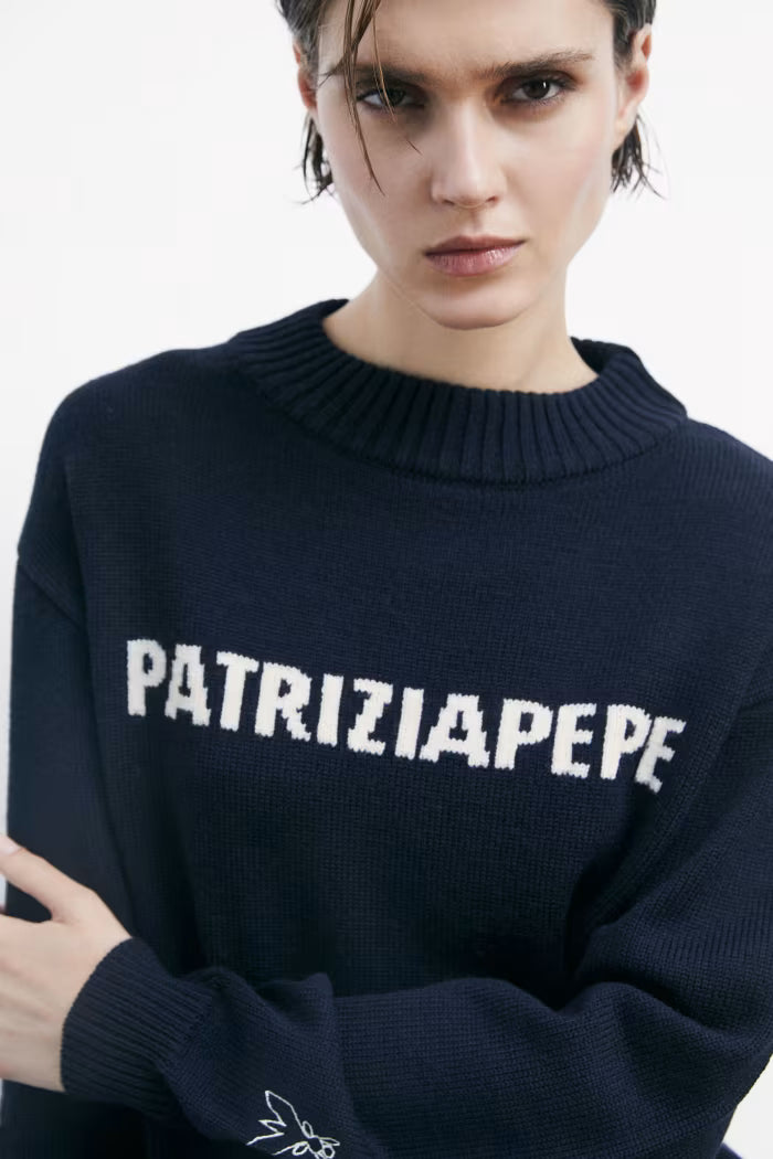 Maglione girocollo con logo Patrizia Pepe