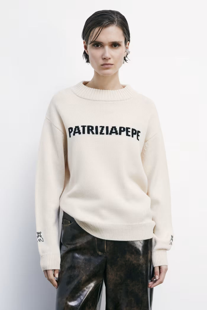 Maglione girocollo con logo Patrizia Pepe