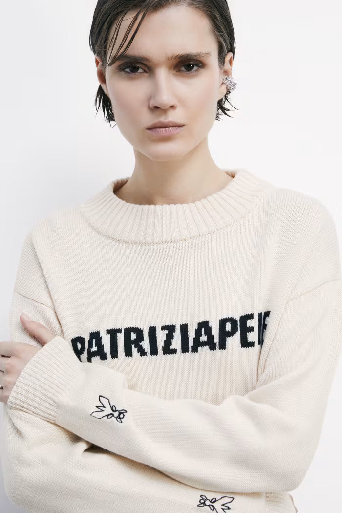 Maglione girocollo con logo Patrizia Pepe