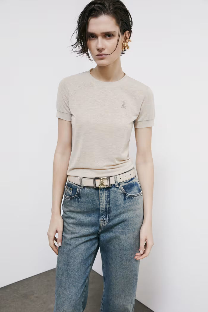 T-shirt in maglia con logo strass Patrizia Pepe