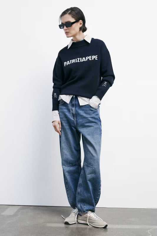 Maglione girocollo con logo Patrizia Pepe