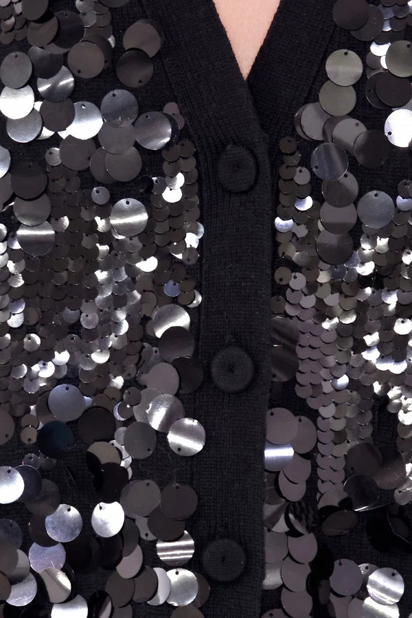 CARDIGAN CON PAILLETTES E SCOLLO A V KOCCA