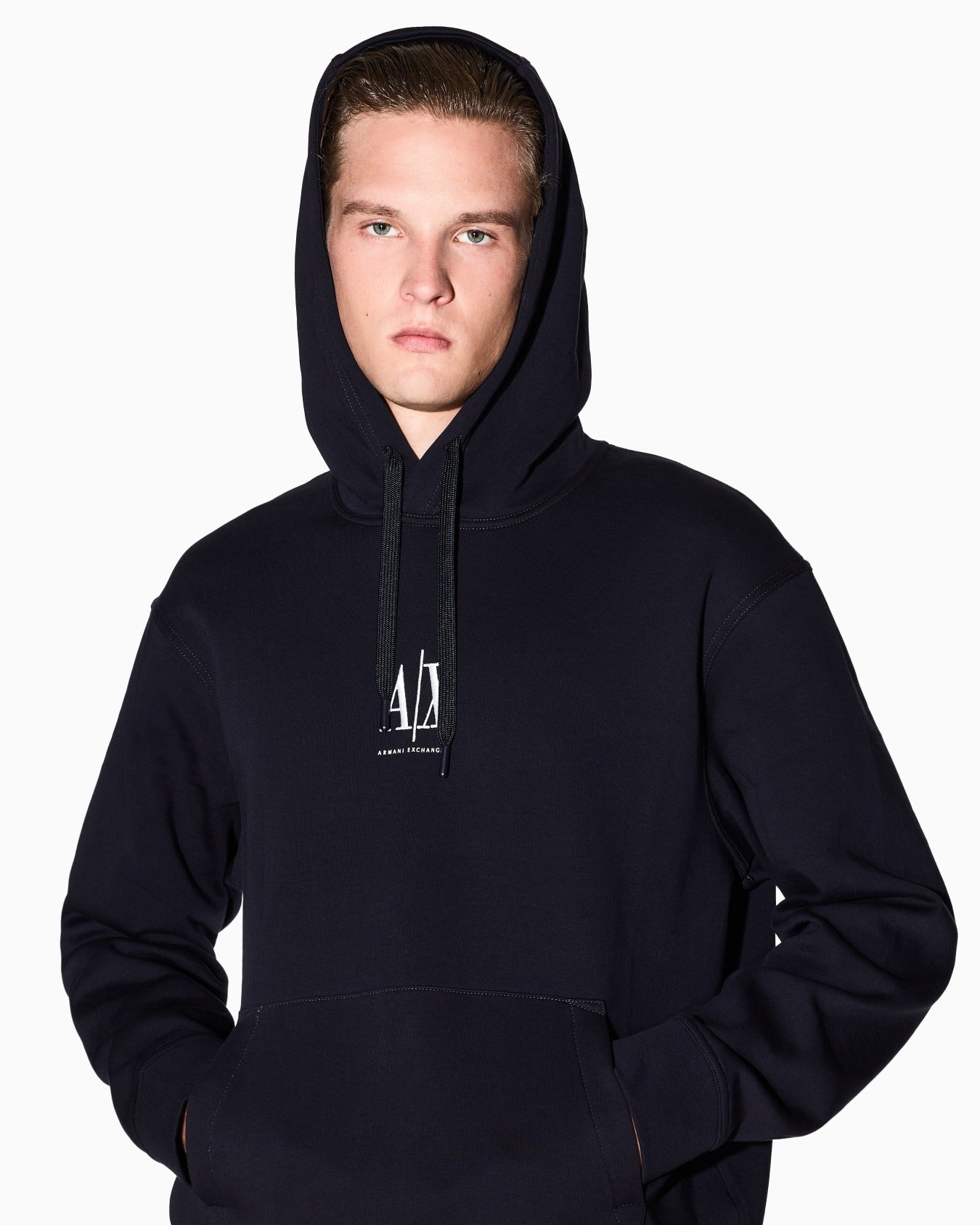 Felpa con cappuccio con logo ricamato Armani Exchange